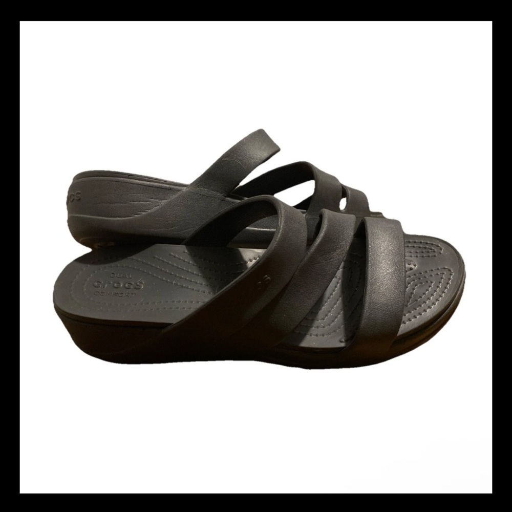 CROCS Monterey Strappy Wedge Black Sandals Comfort Women's 11 Travel Summer